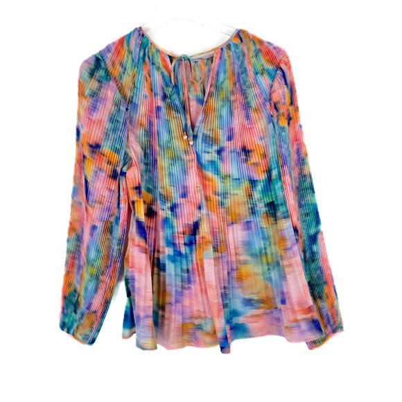 Tanya Taylor Shanalee Top Shirt Accordion Pleated Long Sleeve Size Small S EUC - Picture 8 of 13